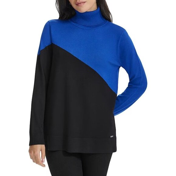 Calvin Klein Asymmetrical Color Block Turtleneck Long Sleeve Sweater - Picture 1 of 3